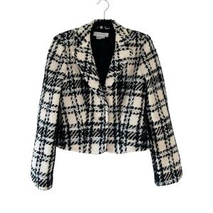 Vintage Kay Unger Wool Boucle Plaid Cropped Blazer